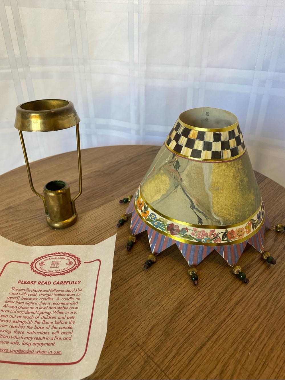 MacKenzie-Childs Vintage Paper Shade and Brass Shade Holder Sitting Room Retired